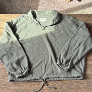 American Eagle Light Olive Green Half-Zip Sherpa Pullover